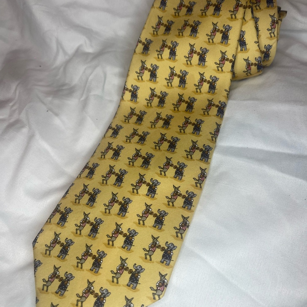Republican democrat donkey, elephant, Yellow  Men's Tie